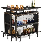 Fnova L Shaped Home Bar Unit with Storage Shelves and Footrest, Bar Table for Living Room, Kitchen, Home Bar Small Space
