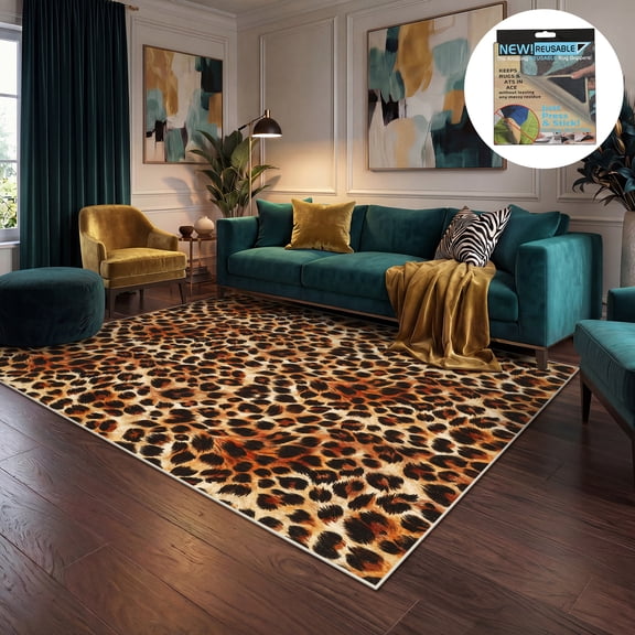 Fnova Leopard Print Area Rug, 5' x 7' Machine Washable Non Slip Rug for Living Room Bedroom Kitchen, Kid and Pet Friendly Low Pile Indoor Carpet