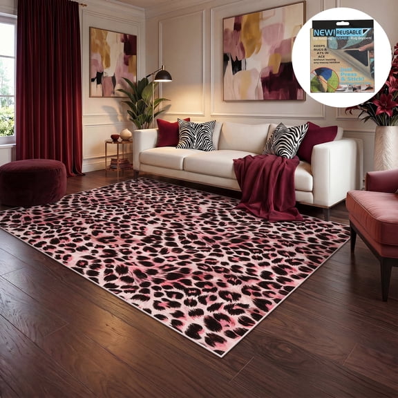 Fnova Leopard Print Area Rug, 5' x 7' Machine Washable Non Slip Rug for Living Room Bedroom Kitchen, Kid and Pet Friendly Low Pile Indoor Carpet