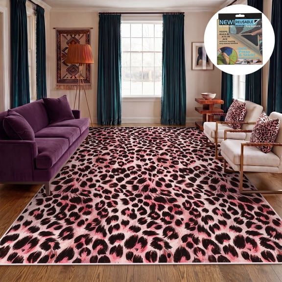 Fnova Leopard Print Area Rug, 8' x 10' Machine Washable Non Slip Rug for Living Room Bedroom Kitchen, Kid and Pet Friendly Low Pile Indoor Carpet