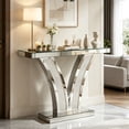 thumbnail image 1 of Fnova Mirrored Glam Console Table, Modern Silver Entryway Sofa Table with Crystal Diamond Inlay Frame for Living Room Hallway Foyer, 1 of 13