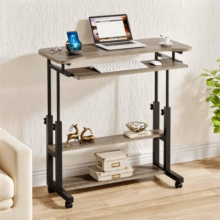 Fnova Mobile Desk with Height-Adjustable, Power Outlets, USB Ports ...