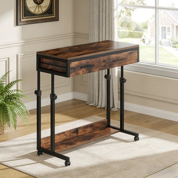Fnova Mobile Desk with Drawers, Portable Laptop Desk on Wheels, Sofa Side Table, Bed Desk, Small Standing Desk for Home Office