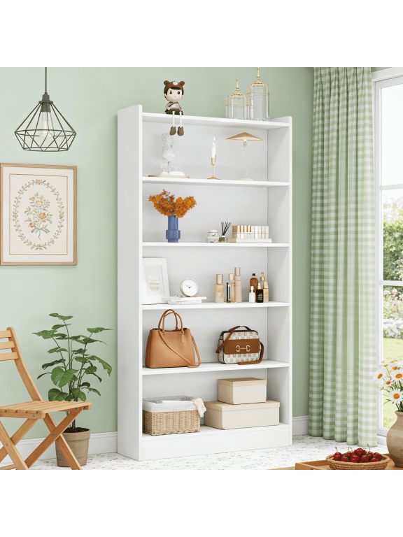 Modern 72" 6-Tier Storage Shelf, Wooden Shelving Unit, Closed Back & Side Panels for Living Room/Kitchen/Home Office, Easy Assembly