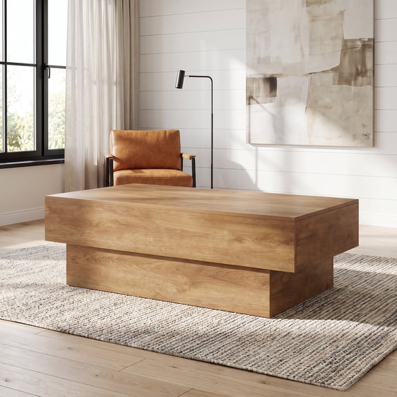 Fnova Modern Black 55 Inch Rectangle Wooden Coffee Table, Large Center Table, Cocktail Tea Table for Living Room, Reception Room, Office, Apartment