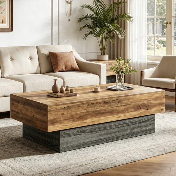 Fnova Modern Black 55 Inch Rectangle Wooden Coffee Table, Large Center Table, Cocktail Tea Table for Living Room, Reception Room, Office, Apartment