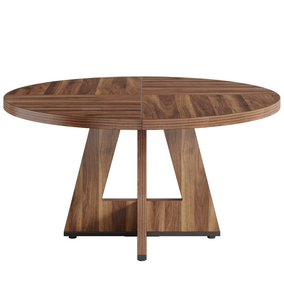 Fnova Modern Farmhouse 47.24" Round Dining Table, Wooden Kitchen Table for 4 People, Quick Assembly, Brown (No Chairs)
