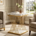 thumbnail image 1 of Fnova Modern Square End Table, 2-Tier Narrow Wood Side Table with Storage Shelf, Nightstand with Faux Marble Top and X-Shaped Metal Frame, Easy Assembly, for Living Room, Bedroom, Entryway, 1 of 9