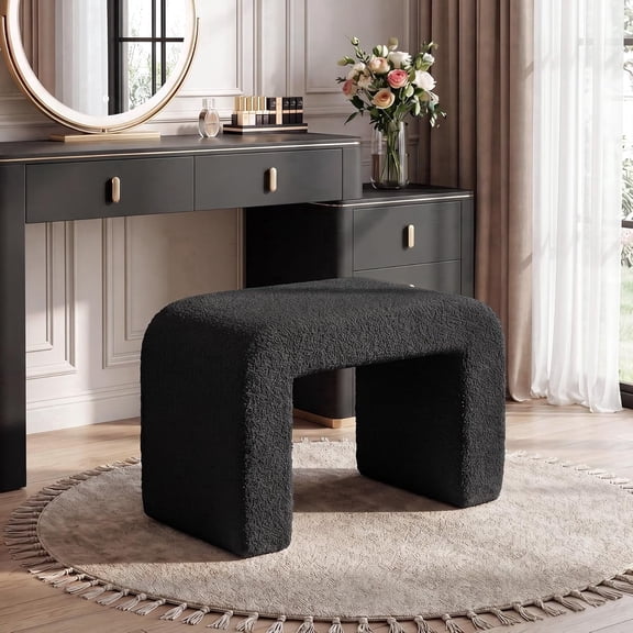 Fnova Modern Vanity Stool, Upholstered Ottoman with Faux Cashmere Fabric, Arched Footstool Sofa Footrest Dressing Chair Shoe Stool for Entryway, Bedroom, Living Room, Fully Assembled