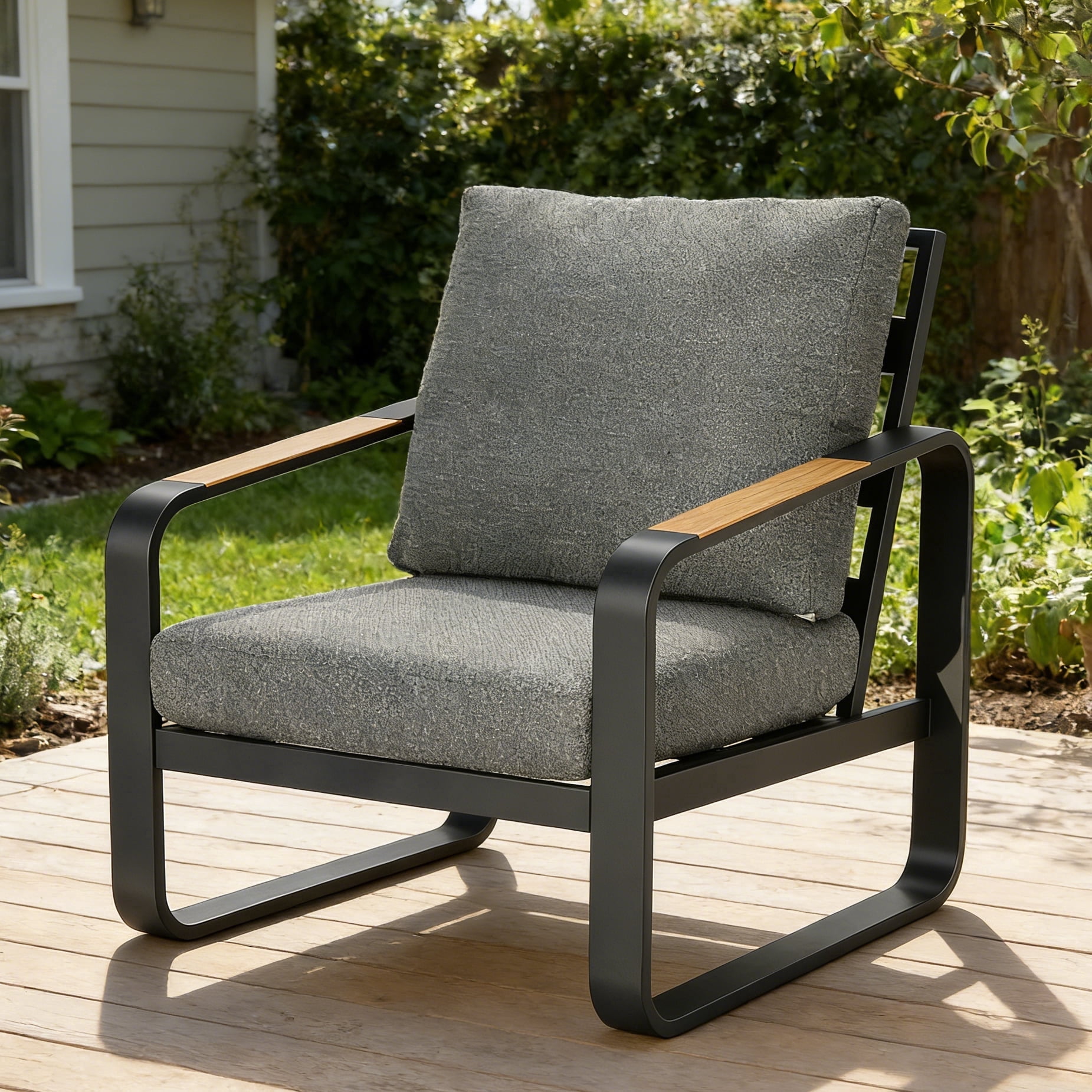 Fnova Outdoor Patio Chair, Heavy Duty Metal Frame Chair with Thick Cushion, Weather Resistant Outdoor Seating Furniture for Porch, Backyard, Balcony