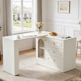 thumbnail image 1 of Fnova Rotatable L-Shaped Computer Desk with 3 Drawers, Cabinet, Reversible Corner Design with Adjustable Shelves, Home Office Workstation Writing Table for Bedroom, 1 of 20