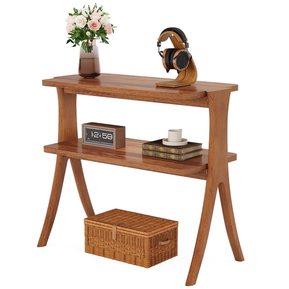 Fnova Side Table, 2-Tier Modern Wood End Table Nightstand with Open Shelf and Solid Wood Legs, Easy Assembly, for Living Room, Bedroom, Entryway, Small Space