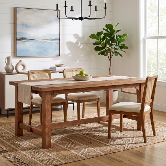 Fnova Solid Wood Rectangular Dining Table, HeavyDuty Triangle Support Farmhouse Dinner Table for Kitchen Dining Room Living Room