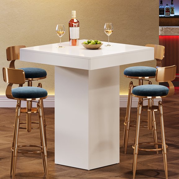 Fnova Square Bar Table for Liquor, Modern Kitchen Dining Table, Counter Height Pub Table for Kitchen, Tavern, Coffee Corner, White