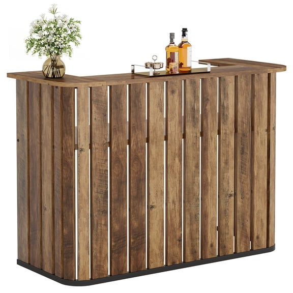 Fnova U Shaped Home Bar Unit with Storage Shelf, Bar Table for Home Pub Basement Wine Corner Entertainment Space