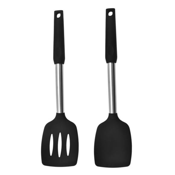 Fnyko 2 Pack Spatulas, Solid & Slotted Silicone Spatula Set, Stainless Steel Handle Coated with Silicone, Non Stick Turners, Heat Resistant BPA Free Rubber Spatulas for Fish, Eggs, Pancake