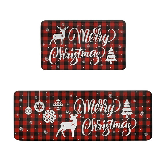 Fnyoxu 2 Pcs Christmas Kitchen Rugs and Mats for Floor Non-Slip Backing Mat Merry Christmas Kitchen Decor Kitchen Rug Sets Xmas Decor (16x24in+16x48in)