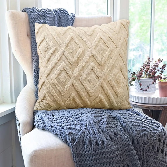 Fnyoxu 20x20 Inch Decorative Pillow Cover - Patterned Square Cushion Case for Sofa & Bedroom, Lightweight Polyester with 6 Colors
