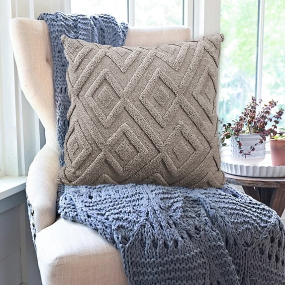 Fnyoxu 20x20 Inch Decorative Pillow Cover - Patterned Square Cushion Case for Sofa & Bedroom, Lightweight Polyester with 6 Colors