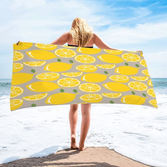 Fnyoxu 30x60 Inch Microfiber Beach Towel - 350gsm Quick Dry & Sand-Free Design, Oversized Lightweight Travel Towel for Family, Pool, Beach & Camping, Lemon Pattern