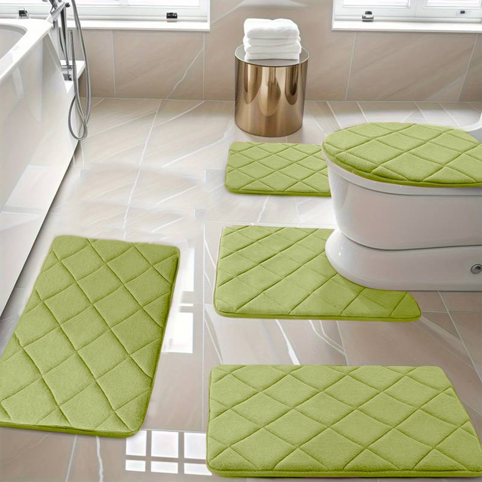 Fnyoxu Bathroom Rugs Sets 5 Piece, Soft Absorbent Memory Foam Bath Mats ...