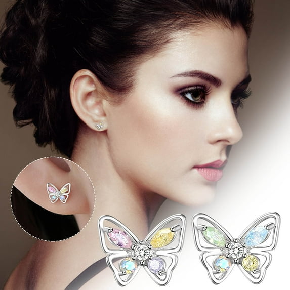 Fnyoxu Butterfly Stud Earrings for Women, Earrings Studs Women's Fashion Earrings Luxury Design Earrings, Hypoallergenic Earrings for Girls