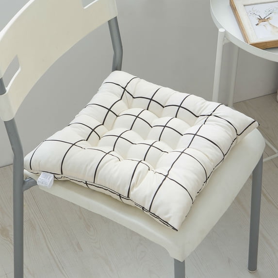 Fnyoxu Chair Cushions for Dining Chairs, Tufted Overstuffed Textured Memory Foam Kitchen Chair Pads, Meditation Floor Pillow, Square Large Pillows Seating, Floor Cushion(White)