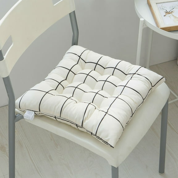 Fnyoxu Chair Cushions for Dining Chairs, Tufted Overstuffed Textured Memory Foam Kitchen Chair Pads, Meditation Floor Pillow, Square Large Pillows Seating, Floor Cushion(White)