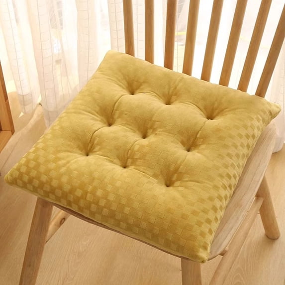 Fnyoxu Chair Cushions for Dining Chairs, Tufted Overstuffed Textured Memory Foam Kitchen Chair Pads with Ties and Non-Slip Backing, 17 x 17inch(Yellow)