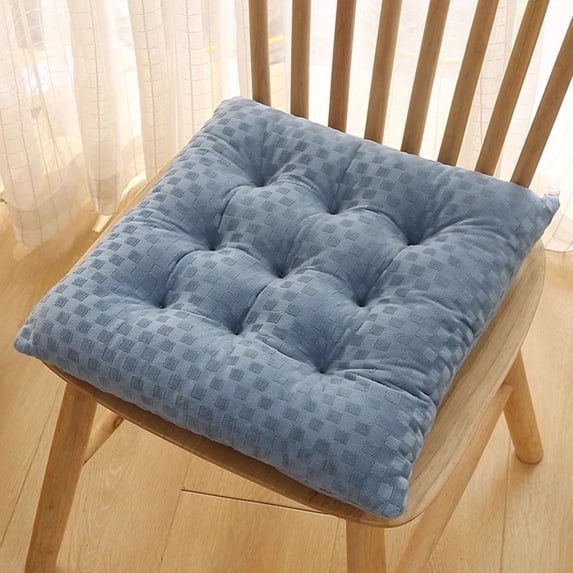 Fnyoxu Chair Cushions for Dining Chairs, Tufted Overstuffed Textured Memory Foam Kitchen Chair Pads with Ties and Non-Slip Backing, 17 x 17inch(Blue)