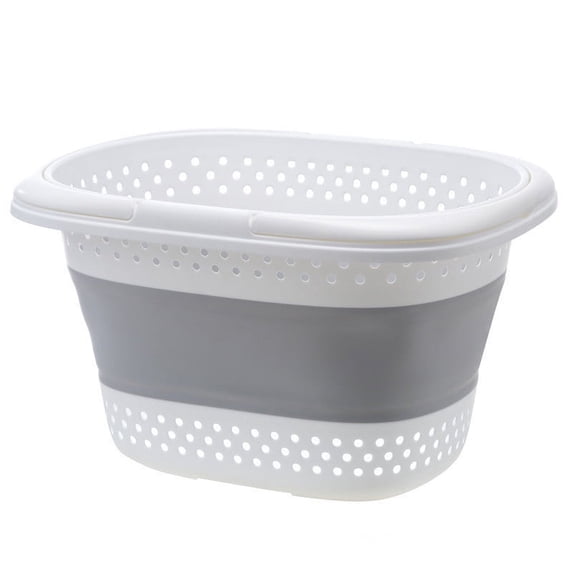 Foldable Laundry Basket, Plastic Collapsible Hamper with Portable Handle, Space Saving Storage Container for Laundry Room, Bathroom, Dorm, Easy to Hang on Wall