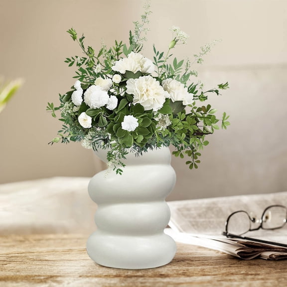 Fnyoxu Cream Plastic Flower Vase - 5.9 Inch Unbreakable Decorative Vase for Home, Modern Farmhouse Table Centerpiece, Shelf Decor & Wedding Bouquet Display