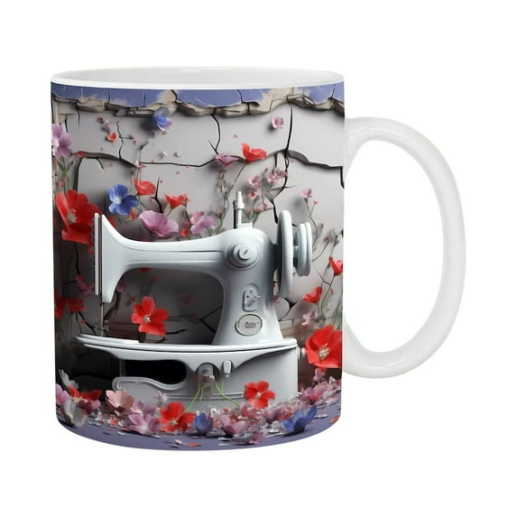 Fnyoxu Floral Sewing Machine Mug,Funny Coffee Mug - Sewing Mug,Any Day Spent Sewing Is A Good Day,Sewing Machine Cup,Sewing Coffee Mug
