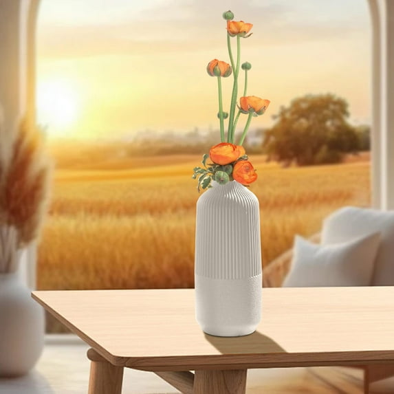 Fnyoxu Green Plastic Vase - 9.8x1.8 Inch Ultra Slim Pampas Grass Holder for Wedding Shelf Decor, Farmhouse Centerpiece & Fireplace Mantel