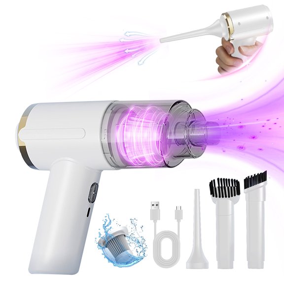 Fnyoxu Handheld Car Vacuum Cleaner, 120W 9000Pa Blow/Suction, USB Portable Mini for Auto Interior & Home with 4 Attachments