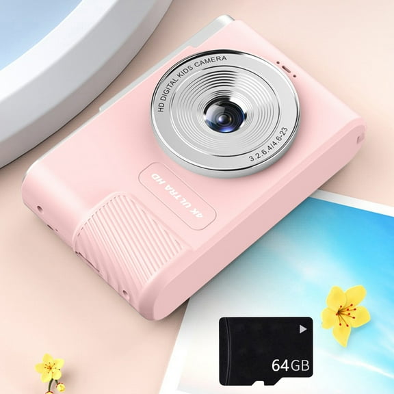 Fnyoxu Kids Double Camera with 8x Optical Zoom, Front and Rear Lenses for HD Video Recording, Lightweight Portable Design with 64GB Card, Beginner Digital Camera for Travel and Parties