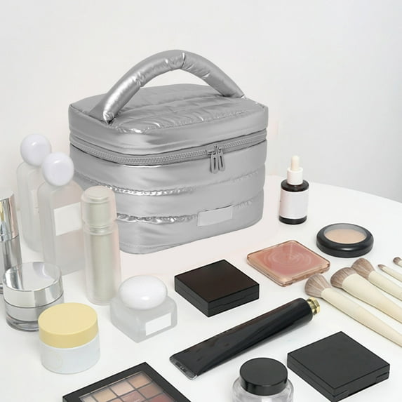 Fnyoxu Large Capacity Tote Open Cosmetic Bag - Travel Makeup Organizer for Women, Soft and Portable Storage Case, Versatile Use for Daily Essentials and Gifts