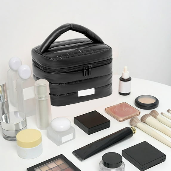 Fnyoxu Large Capacity Tote Open Cosmetic Bag - Travel Makeup Organizer for Women, Soft and Portable Storage Case, Versatile Use for Daily Essentials and Gifts