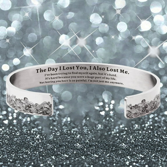 Fnyoxu Memorial Bracelet to My Wife in Stainless Steel Wave Engraving Memorial Bracelet