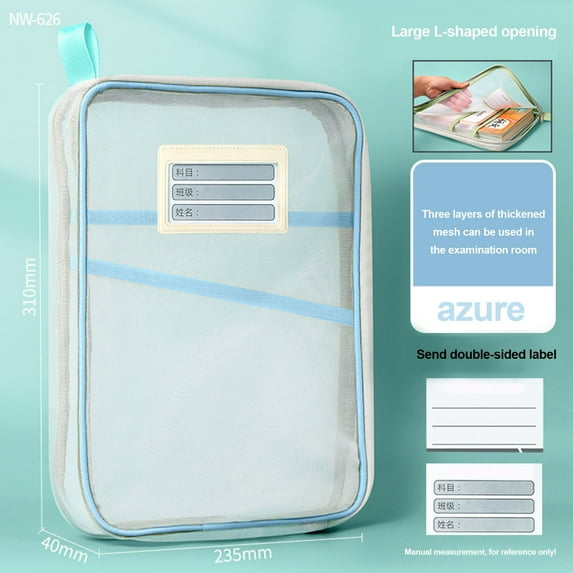 Fnyoxu Mesh File Organizer, Subject Classification Storage Bag with Transparent Mesh Pockets - Large Capacity Exam Paper Book Organizer, Portable Thickened Document Folder for School Office Supplies