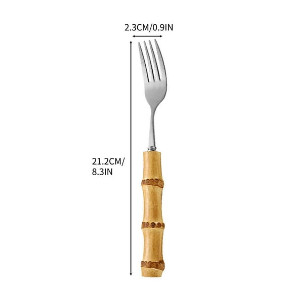 Fnyoxu Natural Bamboos Handle Stainless Steel Tableware Dessert Salad Spoon fork Bamboos Handle Steak Knife fork Spoon Tea Spoon