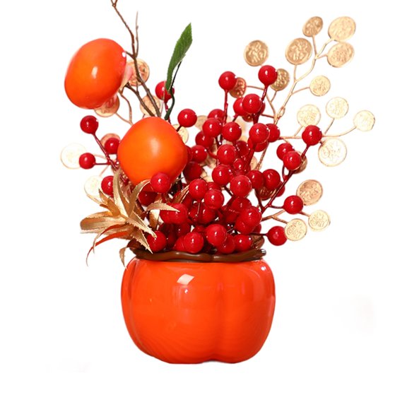 Fnyoxu New Year Decor New Year Fruit Flower Decoration Branches Luck Tree Spring Artificial Bonsai Chinese New Year Ornament Desktop Tree Potted for Home Office Decor