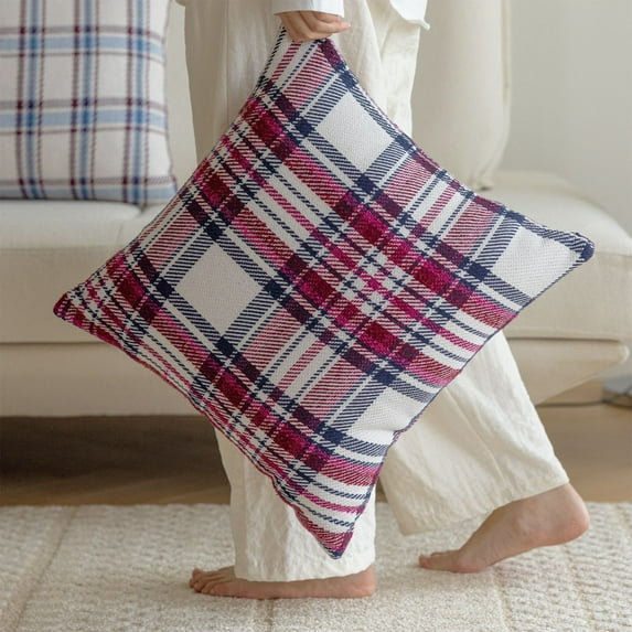 Fnyoxu Outdoor Pillow Covers 18x18 Inch - Red White Tartan Checkered Water-Resistant Cushion Case for Patio, Couch, Multiple Colors
