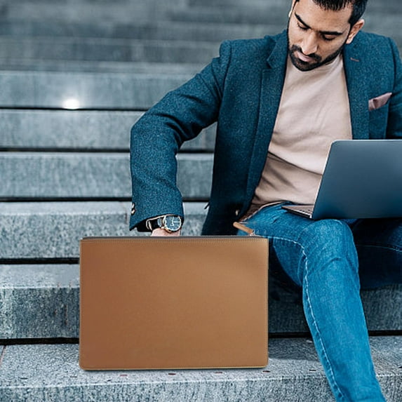 Fnyoxu Professional Leather Document Bag - Water-Resistant Executive Portfolio Folder, Lightweight Business Briefcase Organizer with Shape Retention for Office and Travel