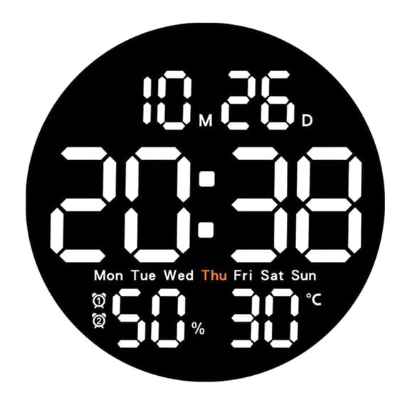 Fnyoxu Round Clock Multi-function Remote Control Clock Living Room Wall Clock Home Decoration Digital Electronic Clock Silent Clock Color Screen Clock