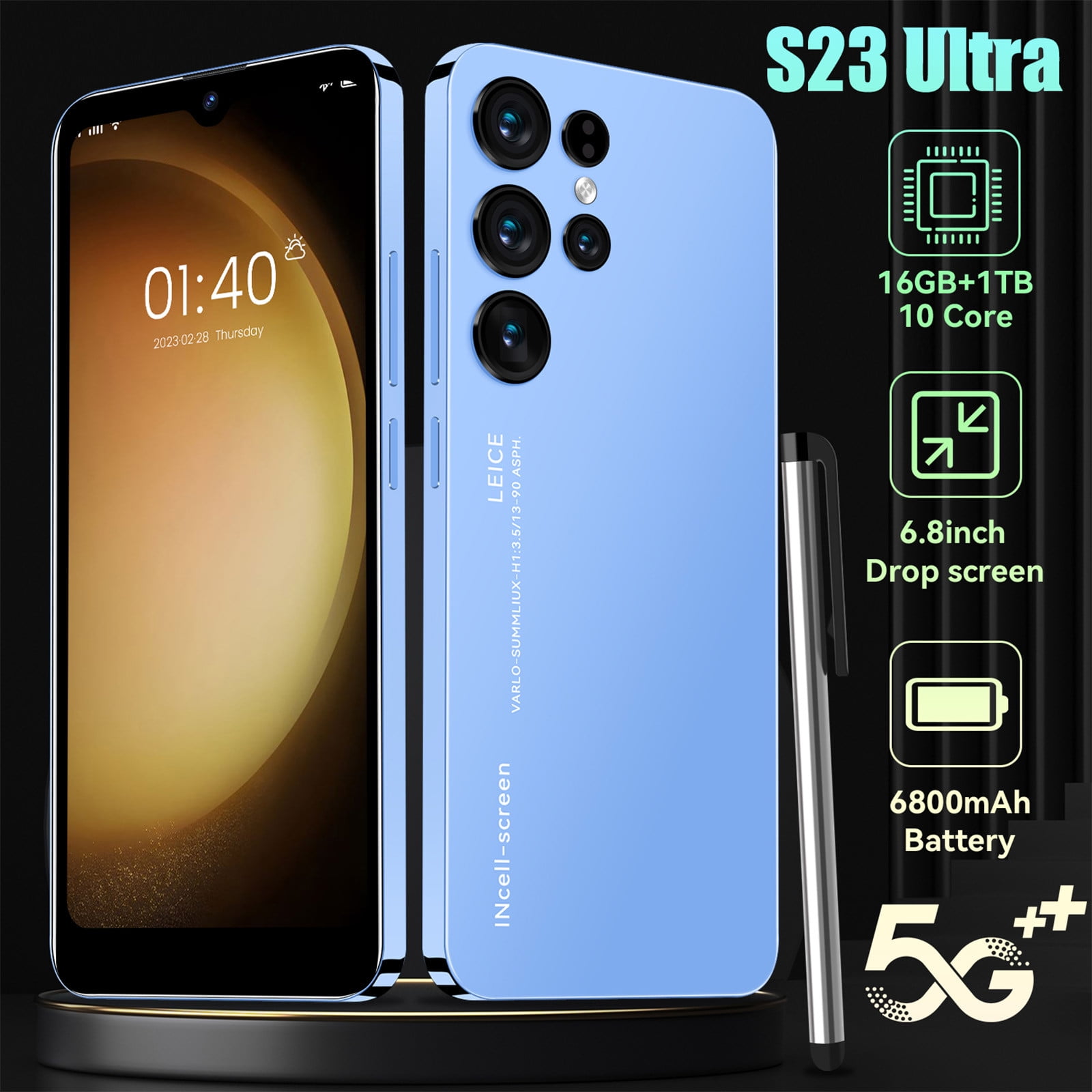 Fnyoxu S23 Ultra Smartphone, 8+128GB Unlocked Phone, Android 13.0, Zoom Camera,6.1" HD+ Display, Long Battery Life 6800mAh,Dual SIM Cell Phone, Dual SIM, Build-in Pen Phone