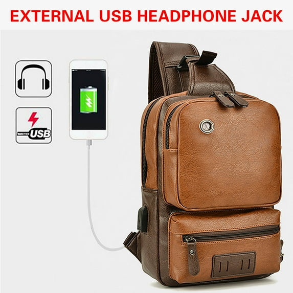 Fnyoxu Vintage Multifunctional Chest Bag Soft Leather Crossbody Shoulder Bag Personalized Student Bag