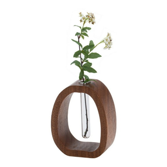 Fnyoxu Walnut Wood Glass Vase - Solid Wood Flower Vase for Fresh/Dried Arrangements, Modern Home Office Decor, Rustic Table Centerpiece & Housewarming Gift