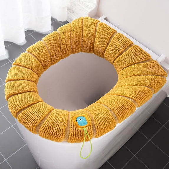Fnyoxu Warm Washable Toilet Seat Cover - Thick Knitted Soft Cover with Snap-On Sling, Universal Non-Slip Bathroom Mat for Oval and Round Toilets, Machine Washable