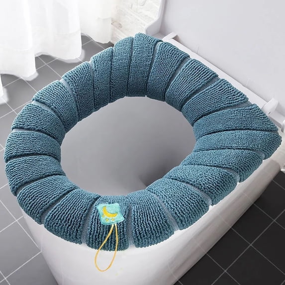 Fnyoxu Warm Washable Toilet Seat Cover - Thick Knitted Soft Cover with Snap-On Sling, Universal Non-Slip Bathroom Mat for Oval and Round Toilets, Machine Washable
